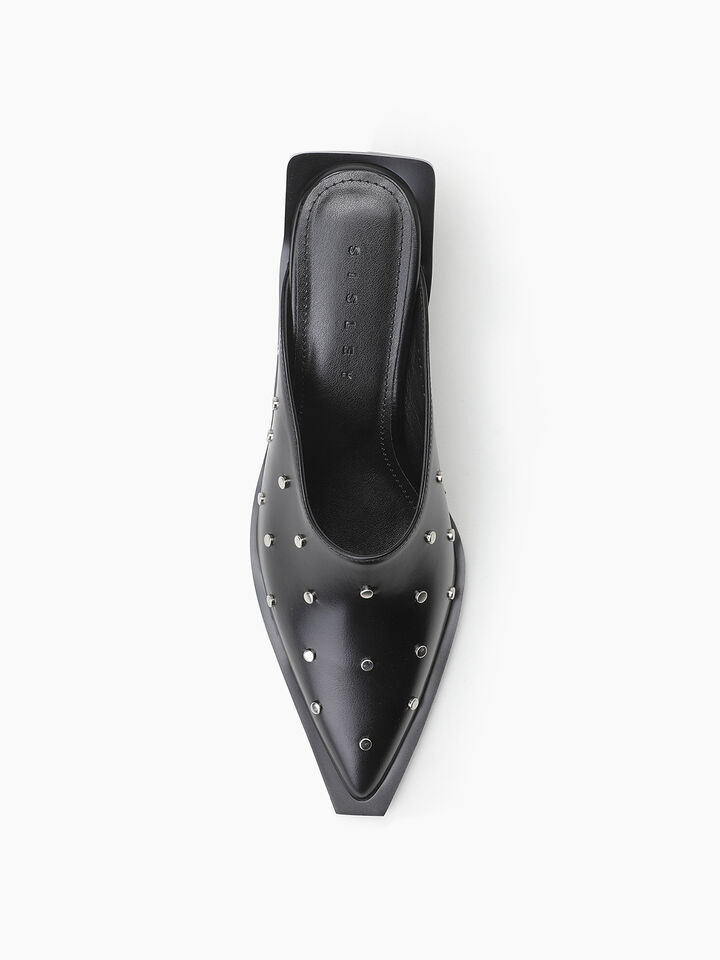 Black leather mules with studs - null - Schwarz | Sisley K image number 4